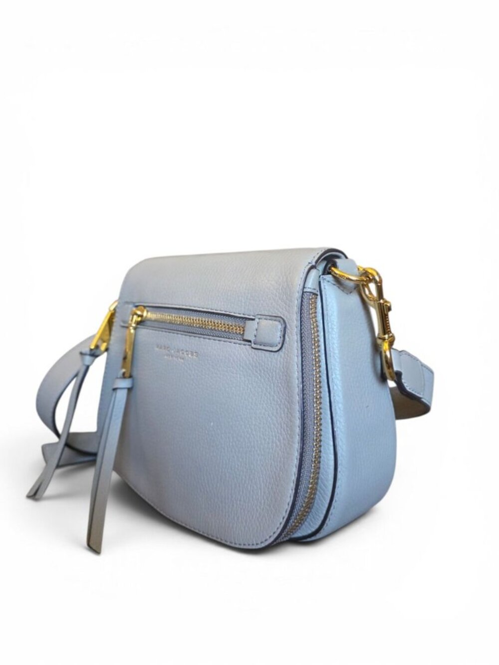 Marc Jacobs Nomad Crossbody Bag Pebbled Leather Saddle Shoulder Handbag Gray - Picture 4 of 16